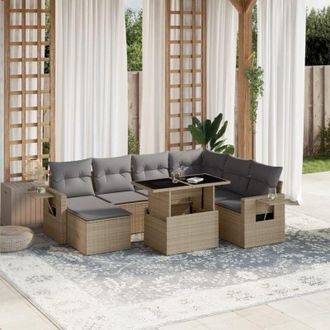 vidaXL Set De Sof&aacute;s De Jard&iacute;n Y Cojines 8 Piezas Rat&aacute;n Sint&eacute;tico Beige Vidaxl