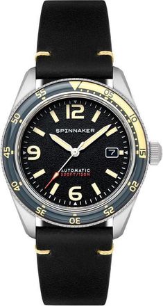 Spinnaker Fleuss Automatic Leather Strap Watch, 43mm in Grey at Nordstrom