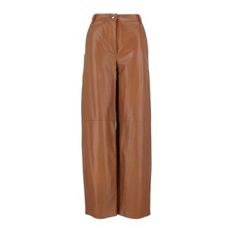 Max Mara MST Legno Leren Broek - Dames - Jassen - Bruin - Maat: S Zijde