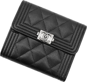 Chanel Matelasse Black Grained Calfskin Wallet (Tri-Fold) (Pre-Owned)