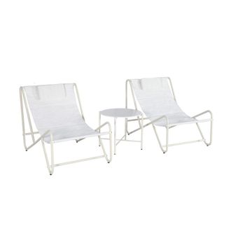 Sweeek Conjunto de 2 sillones relax con mesa redonda de acero, beige