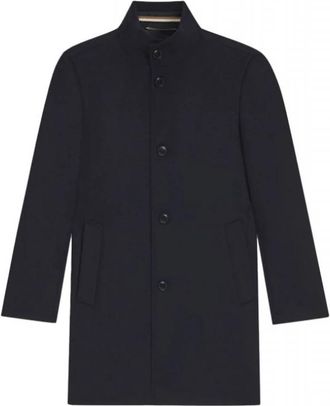 HUGO BOSS Slim-fit jas van wol en kasjmier - Heren - Mantel - Blauw - 4XL - Wol - Jassen