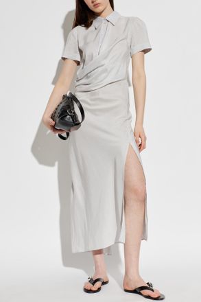 Alexander McQueen Silk Dress With Draping, Womens, Light Blue