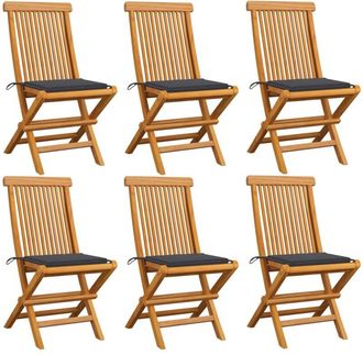 vidaXL Vidaxl - Sillas De Jard&iacute;n 6 Uds Con Cojines Antracita Madera De Teca