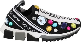 Dolce & Gabbana Black Multicolor Crystal Sneakers Womens Shoes