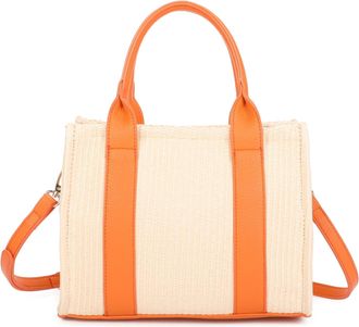 Generic Vegan Leather Straw Tote Bag, Convertible Crossbody Shoulder Bag, Uni Bag 26x21x13 cm (Orange)