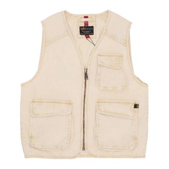 Alpha Industries Vintage Denim Rits Vest Wit - Heren - Bodywarmers - Beige - M - Denim - Jassen