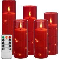 OEM Vela Led Con Guirnalda De Luces, Vela A Pilas Con Mando A Distancia Y Temporizador De 24 Horas, Vela Sin Llama Para Decoraci&oacute;n Del Hogar (rojo, Paquet