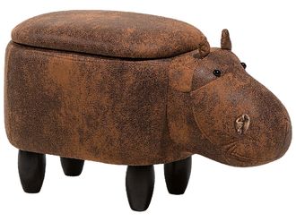 Beliani Sgabello Bambini Forma Ippopotamo Ecopelle Marrone Imbottita Gambe Legno Hippo