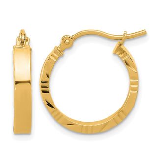 Diamond2Deal 14k Gold Small 3mm Diamond-cut Edge Round Hoop Earrings