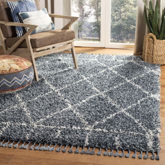 Safavieh Pro Lux Shag Machine Made Area rug, Blue / Creme Shag / Flokati Style Easy Care