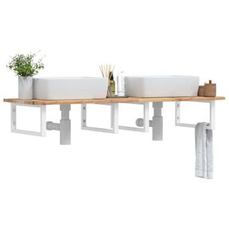 Berkfield Home Basin Shelf Wall Mounted Steel & Solid Wood Acacia in Brown