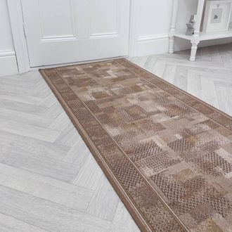 Runrug Hallway Runner Rug - Non-Slip, Hardwearing, 5.4mm - Tribe in Dark Brown | Size: 100 cm x 360 cm