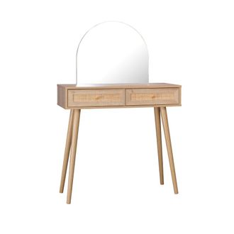 Sweeek Tocador con espejo redondeado y 2 cajones de rejilla, natural