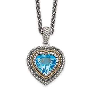 Diamond2Deal Sterling Silver with 14K Accent Light Swiss Blue Topaz Heart Pendant Necklace