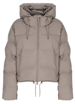 Rains Alta Puffer Greige Quilted Hooded Short Down Jacket