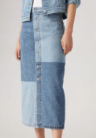 Levi's Midirock LEVIS BUTTON MIDI SKIRT PAT, Damen, Gr. 26, blau (clean craft skirt), Web, Obermaterial: 100% Baumwolle, regular fit 7/8-L&auml;nge, R&ouml;cke Midiroc