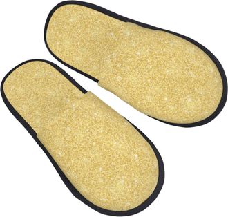 Generic Camping Slippers Gold Glitter Thunder Warm Slippers Furry Indoor Shoes For Room Guest Room Hotel L