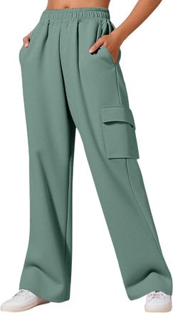 Generic Womens Casual Oversized Sweatpants Athletic Active Wide Leg Parachute Pants Running Gym Workout Lounge Trousers with Pocket High Waisted White Black C