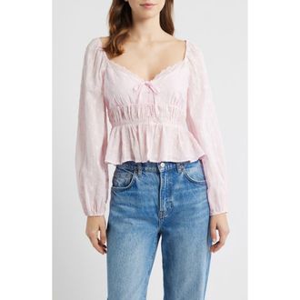 All in Favor Embroidered Long Sleeve Peplum Top in Light Pink at Nordstrom, Size X-Small