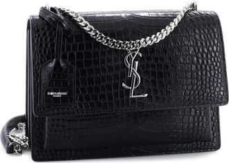 Saint Laurent Sunset Crocodile Embossed Leather Medium crossbody bag - Zwart