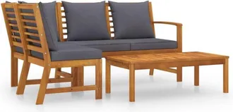 vidaXL Muebles De Jard&iacute;n 4 Pzas Cojines Crema Madera Maciza De Acacia Vidaxl