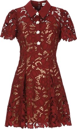 Self Portrait Bordeaux Floral Lace Mini Dress With Collared Neckline