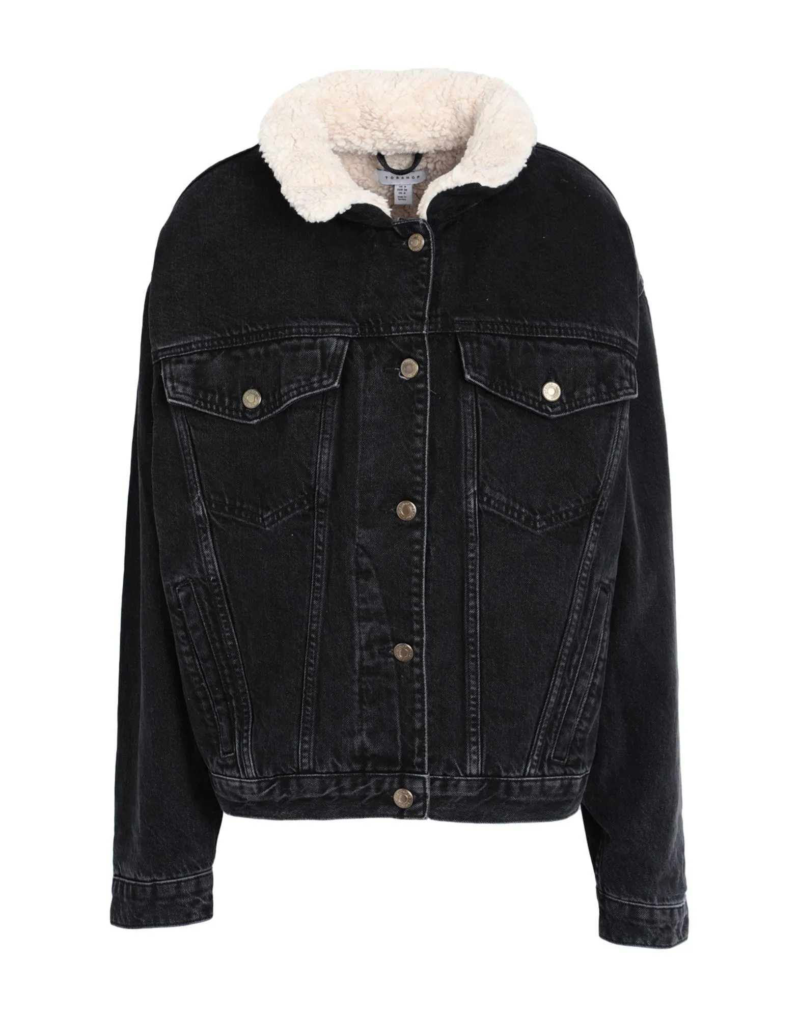 Topshop Schwarze Jeansjacke Teddyfell Topshop Jeansjacken Sale Ab