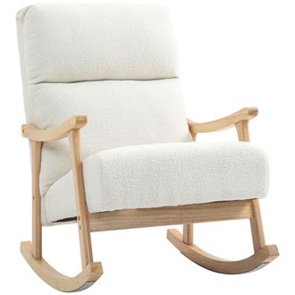 OEM Silla Mecedora De Borreguito Con Patas Y Reposabrazos De Madera De Caucho Mecedora Para Lactancia Carga 120 Kg Crema