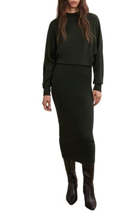 Reiss Suni Long Sleeve Midi Sweater Dress in Dark Green at Nordstrom, Size Large