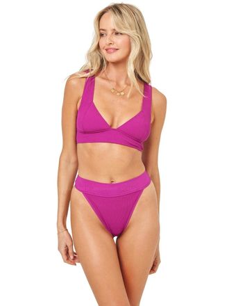 L*Space L*Space Hailey Bikini Top Womens Berry Stretch Ribbed Swimwear GBO2964