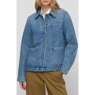 Lafayette 148 New York Patch Pocket Denim Jacket in Faded Skyline at Nordstrom, Size Xx-Small