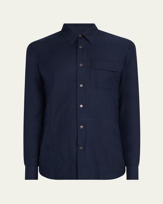 Kiton Mens Cotton and Silk Snap-Front Overshirt