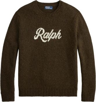 Ralph Lauren Truien & Vesten, Heren, Bruin, 2Xl, Katoen, Logo-Intarsia Ronde Hals Trui
