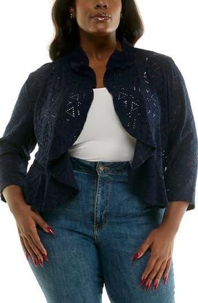 Nina Leonard Ruffle Lace Three-Quarter Sleeve Bolero in Navy at Nordstrom Rack, Size 1 X