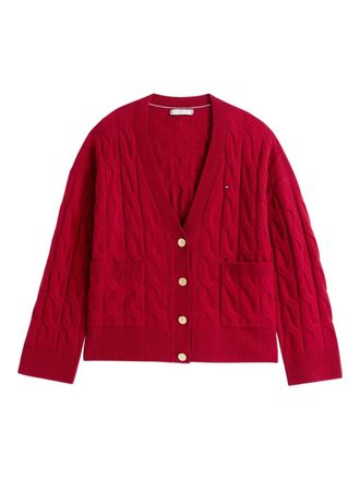 Tommy Hilfiger cable-knit pocket cardigan - women - Recycled Wool - M - Red