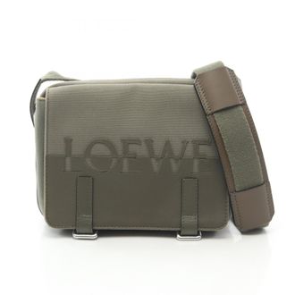 Loewe Khaki Canvas Leather Messenger Bag Shoulder Bag (Pre-Owned)