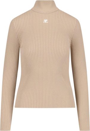 Courr&egrave;ges Beige Ribbed Viscose Blend Turtleneck