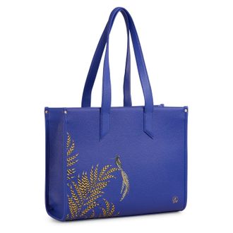 Sara Miller Box Tote, Womens Bag for Work, Travel, Laptop, Large Shoulder Handbag with Clasp Closure, Botanic Blue