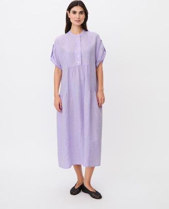 Masai Maoswalsa Linen Mandarin Collar Dress in Lavender at Nordstrom, Size Xx-Large
