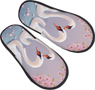 Generic Slippers Swans With Flower Tree Furry Camping Slippers Portable Anti-Slide Slipper For Ladies Women Hotel M