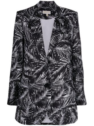 Michael Michael Kors palm-print blazer - women - Linen/Flax/Cotton/Polyester - 4 - Black