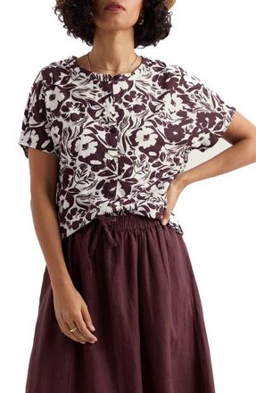 Seasalt Cornwall Tor Grass Floral Organic Cotton Jersey Button-Up Shirt in Summer Shadows Cacao at Nordstrom, Size 16 Us