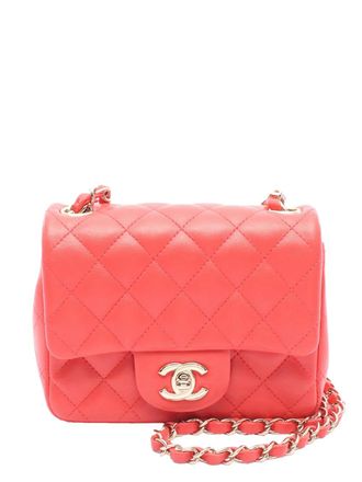 Chanel 2021 Mini Square Classic Lambskin Single Flap shoulder bag - women - Lambskin - One Size - Red