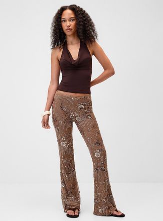 Twik Womens Beaded and sequined flowers flared pant