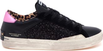 Crime London Schoenen, Dames, Zwart, 36 EU, Leer, Distressed Sneaker