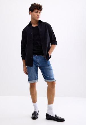 Point Zero Mens Knit-like underside faded-blue denim Bermuda Shorts
