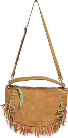 Aim&eacute;e Dante Fringe Leather Shoulder Bag in Latte Suede Multi at Nordstrom Rack