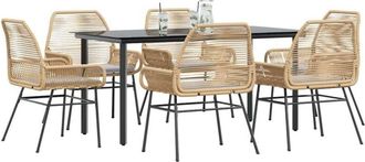 vidaXL Juego De Comedor De Jard&iacute;n 7 Pzas Con Cojines Rat&aacute;n Pe Marr&oacute;n Vidaxl