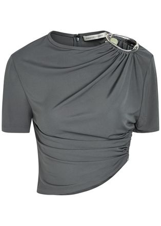 CHRISTOPHER ESBER Orica Cut-out Jersey Crop T-shirt - Blue - 40 (UK12 / M)